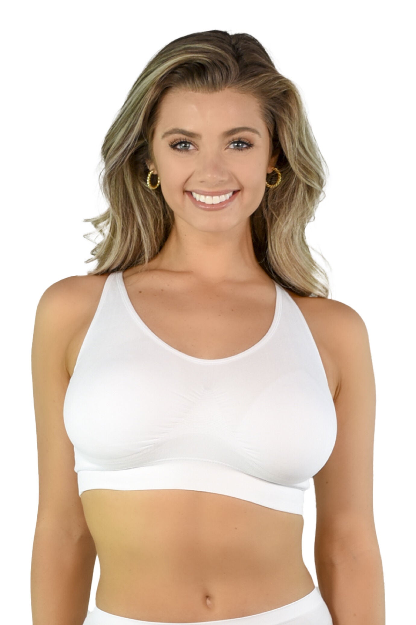 Adjustable Strap Seamless Bra, WHITE, hi-res image number 0