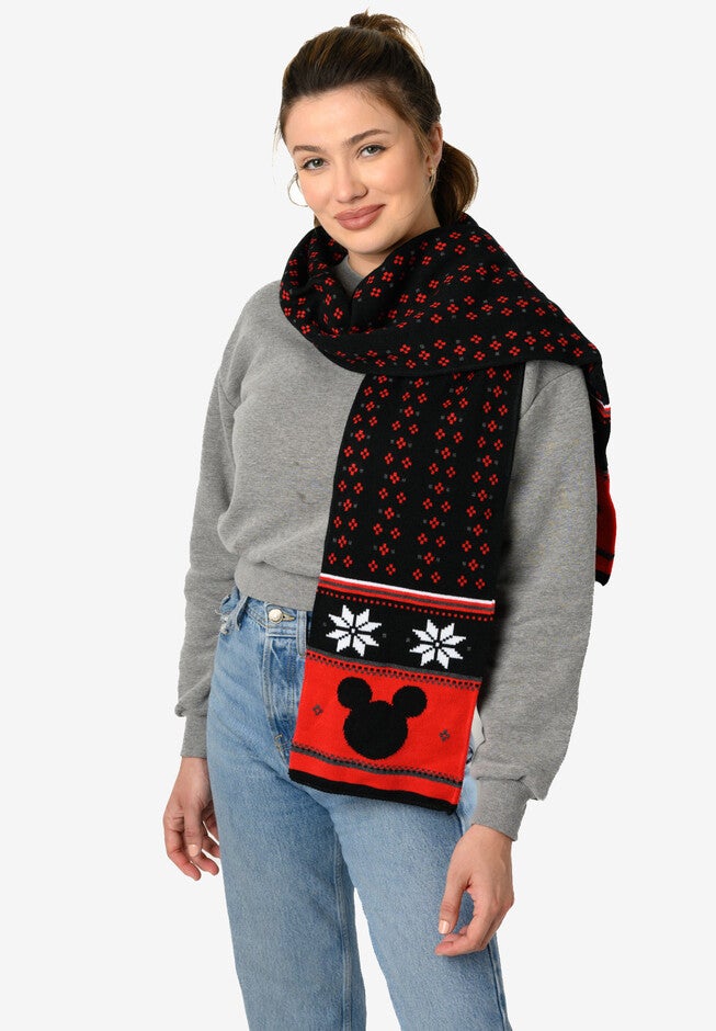 Disney Mickey Mouse 70 inches Knit Scarf Unisex Black & Red Set, , alternate image number null