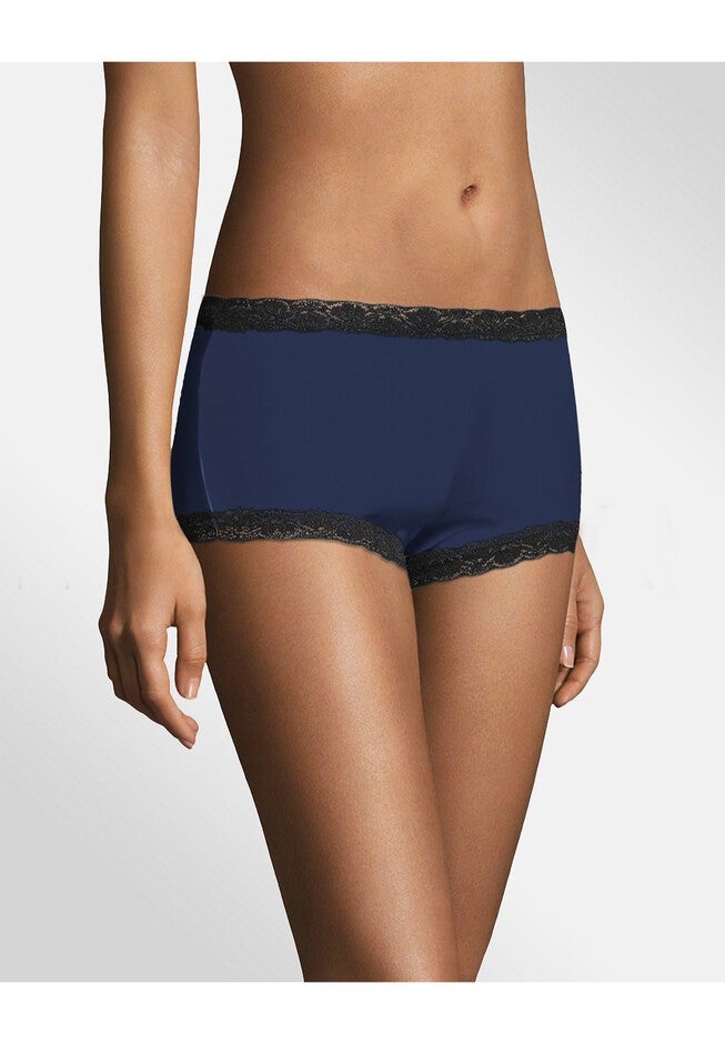 Microfiber and Lace Boyshort , NAVY BLACK, hi-res image number 0