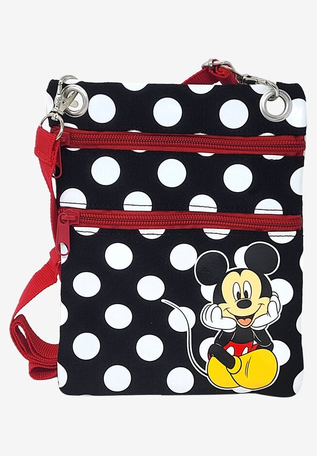 Disney Mickey & Minnie Mouse Passport Bag All-Over Print Travel Crossbody Purse Passport Bag, BLACK, hi-res image number null