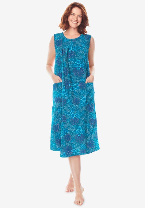 Sleeveless Print Lounger , DEEP TEAL PAINTED FLORAL, hi-res image number null