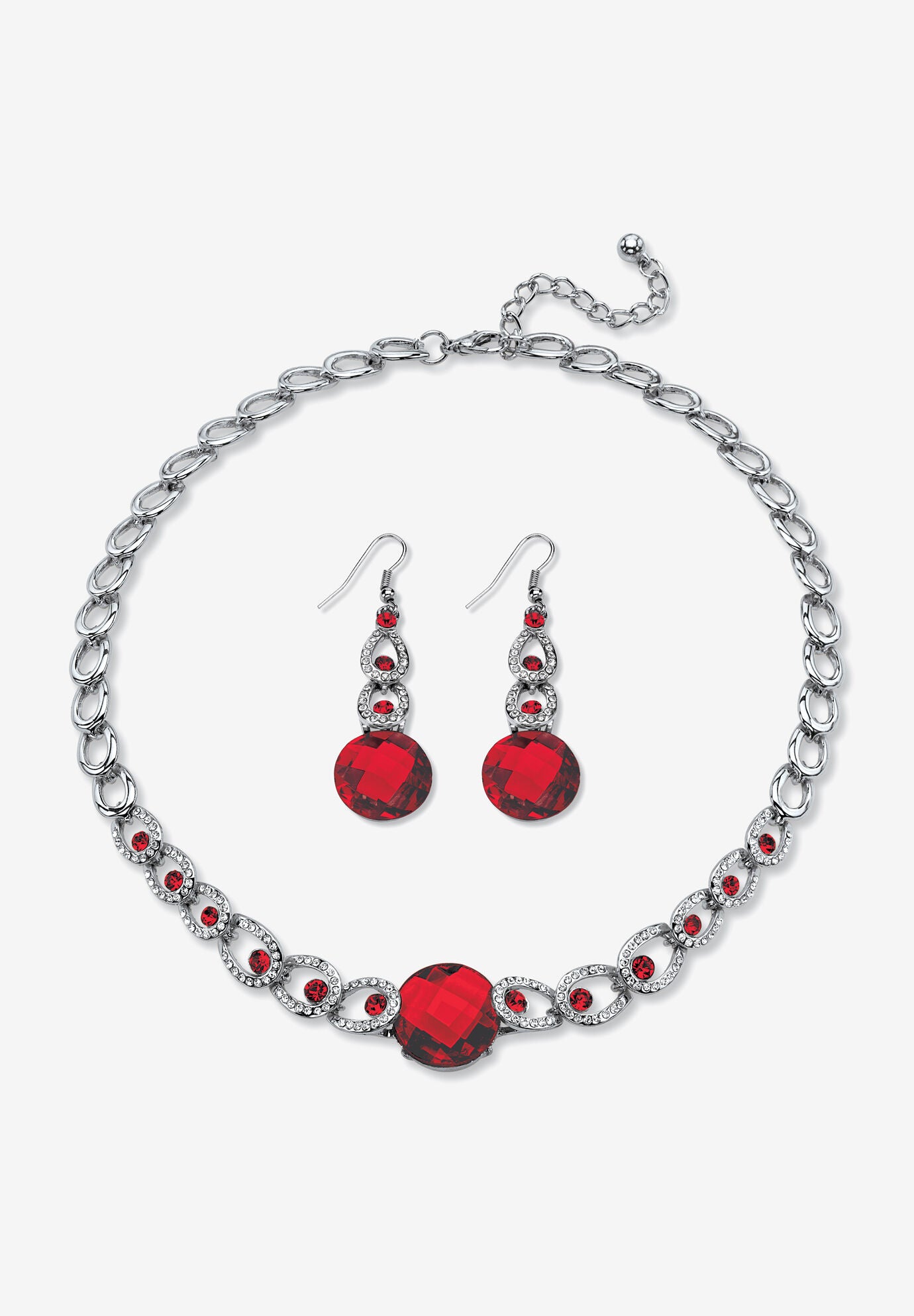 Silver Tone Collar Necklace and Earring Set, Simulated Birthstone, JULY, hi-res image number 0