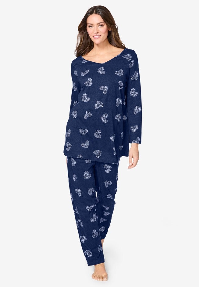 Avenue Body Three-Quarter Sleeve Pajama Set, EVENING BLUE ANIMAL HEART, hi-res image number null