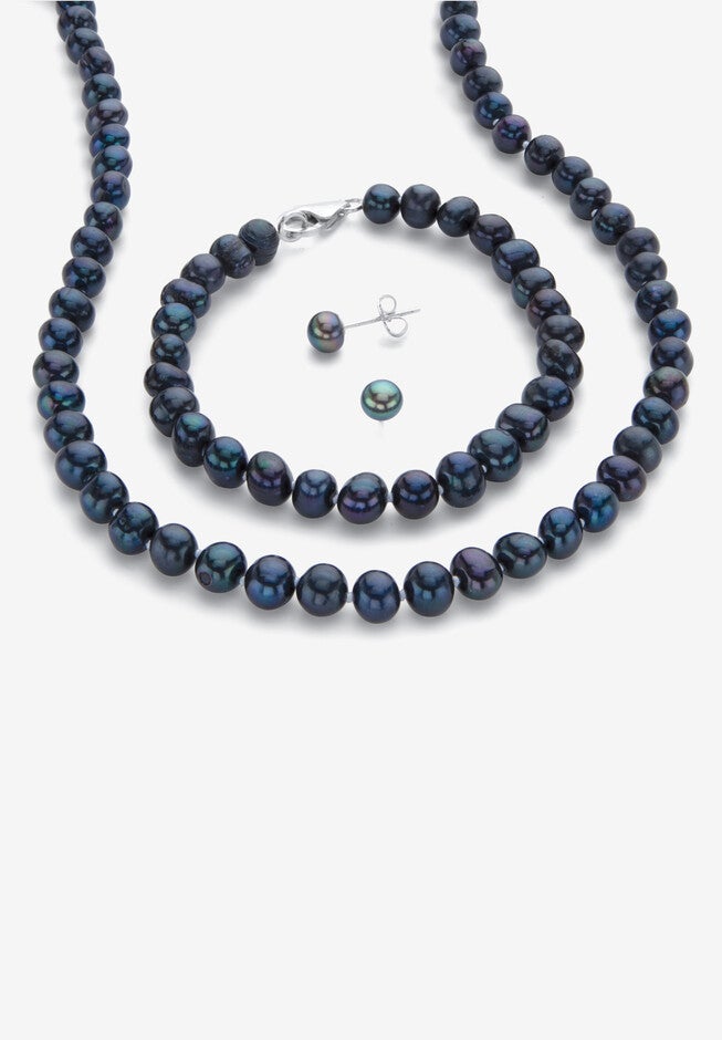 Silver Necklace, Bracelet and Earring Set, Cultured Freshwater Pearls, SILVER, hi-res image number 0