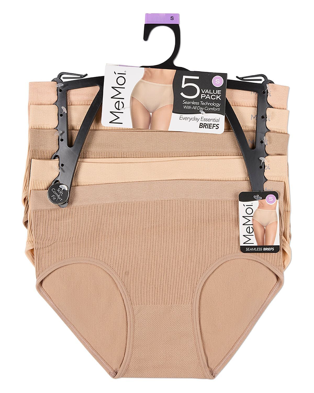 5 Pair Women's Seamless Pin-Rib Tag-Free Full-Coverage Brief Panties, WARM TAUPE MULTI, alternate image number 1