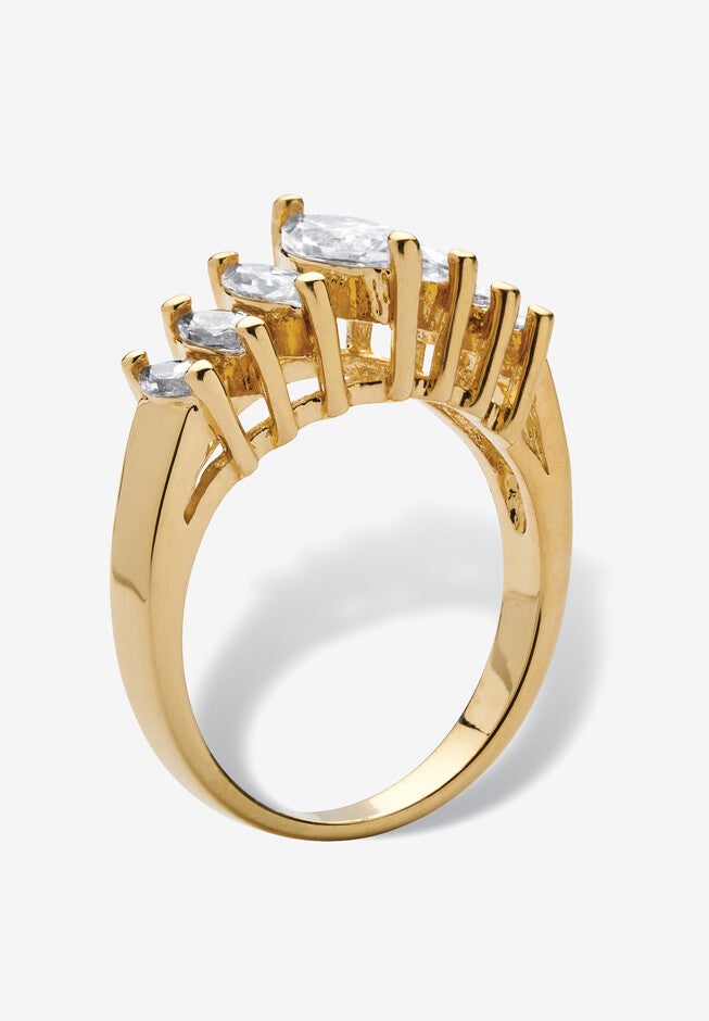 Gold-Plated Marquise Cut Engagement Anniversary Ring Cubic Zirconia, , on-hover image number null