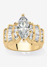 Gold-Plated Marquise Cut Step Top Engagement Ring Cubic Zirconia, GOLD, hi-res image number null