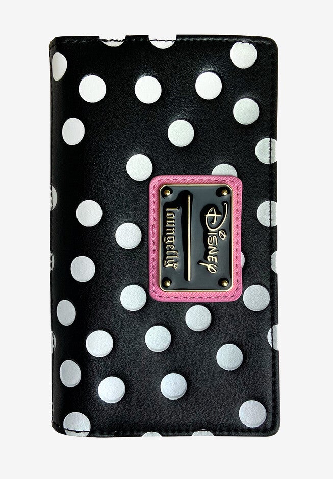Loungefly X Disney Minnie Mouse Snap Flap Wallet Black Pink Polka Dots, , on-hover image number null