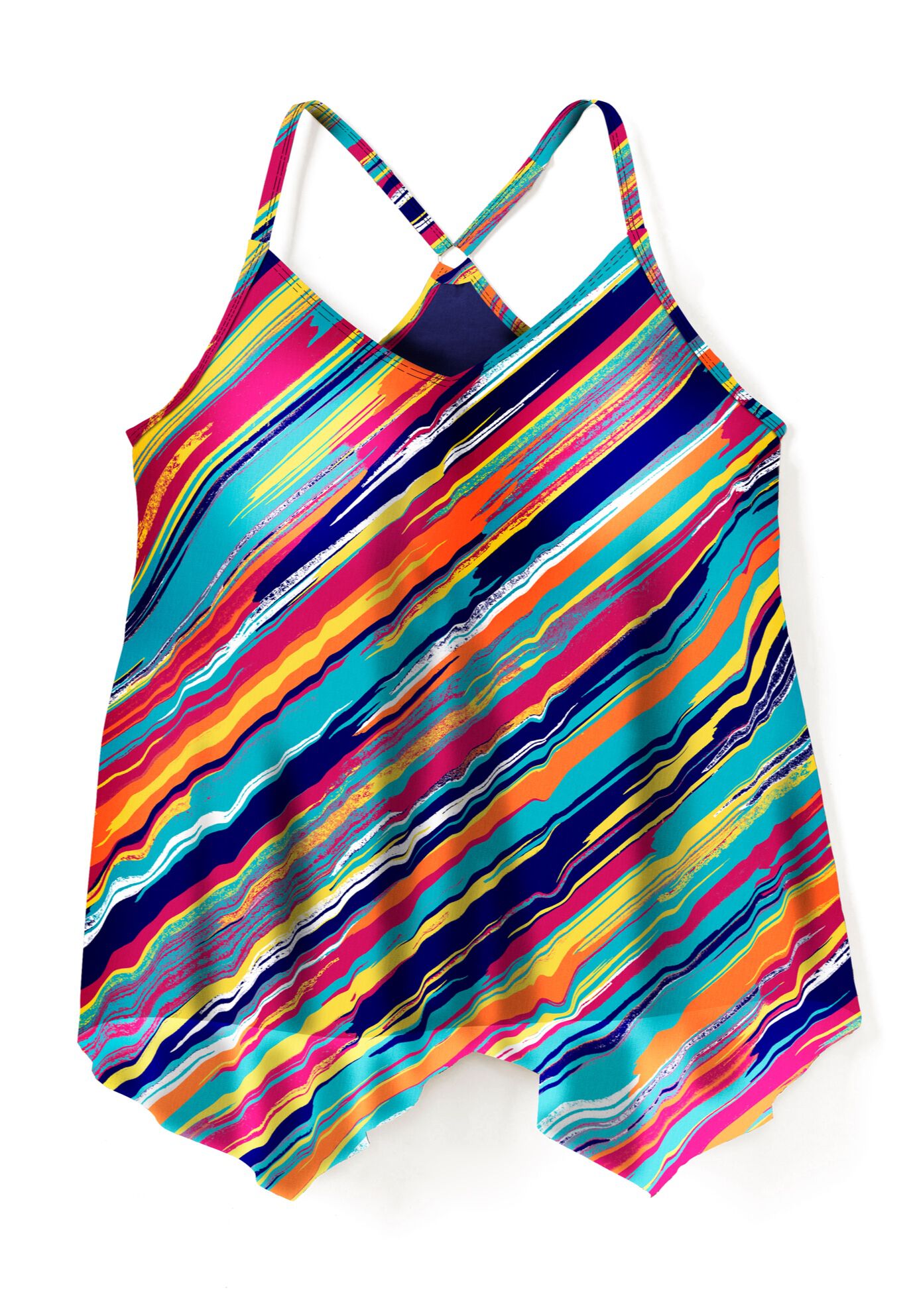 Longer-Length Mesh Tankini Top, YELLOW PAINTERLY STRIPES, alternate image number 3