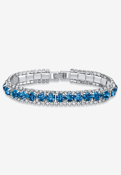Silver Tone Tennis Bracelet Simulated Birthstones and Crystal, 7", SEPTEMBER, hi-res image number null