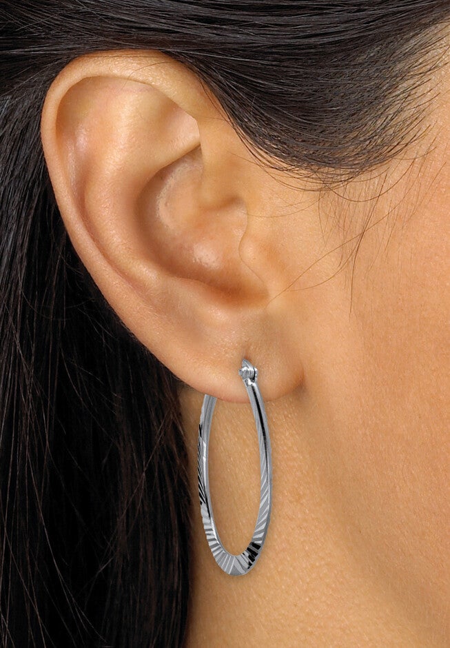 Sterling Silver Diamond Cut 3 Pair Hoop Earrings Set (33Mm), , alternate image number null