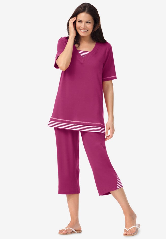 Striped Inset & Capri Set, RASPBERRY MINI STRIPE, hi-res image number null
