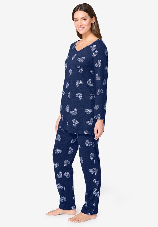 Avenue Body Three-Quarter Sleeve Pajama Set, EVENING BLUE ANIMAL HEART, alternate image number null