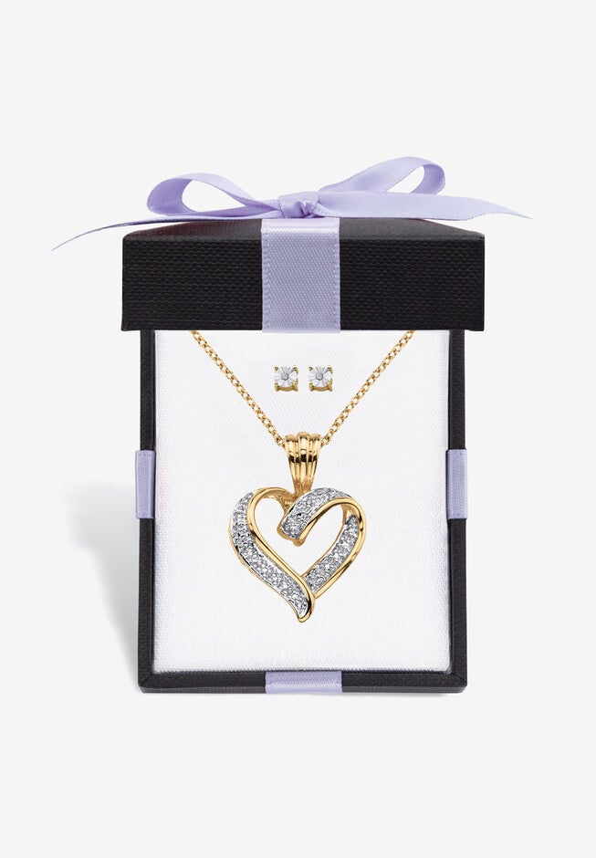 Yellow Gold-Plated Heart Pendant with Genuine Diamond Accent on 18 inches Chain, DIAMOND, hi-res image number null