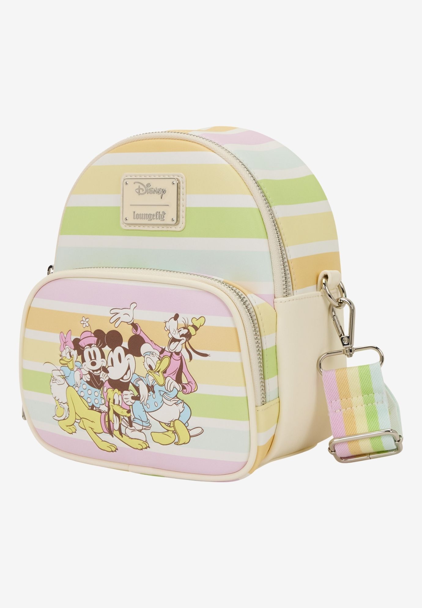 Loungefly Disney Mickey & Friends Mini Backpack & Crossbody Bag Convertible Rainbow Stripes, WHITE, hi-res image number 0