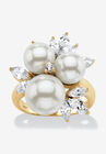 Yellow Gold over Sterling Silver Pearl and Cubic Zirconia Ring, YELLOW GOLD, hi-res image number null