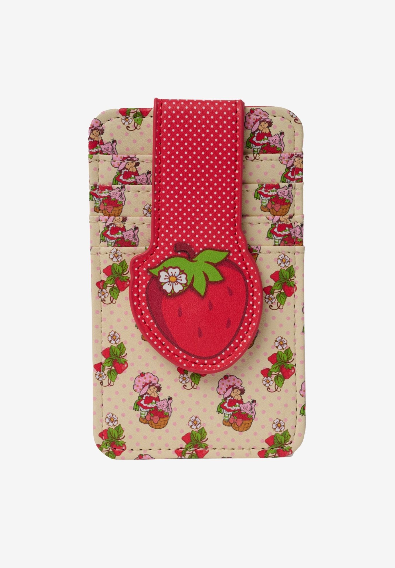 Womens Strawberry Shortcake Card Holder Wallet Button Snap Closure, RED, hi-res image number 0
