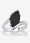 Sterling Silver Natural Black Onyx Marquise Shaped Bypass Ring, WHITE, hi-res image number null