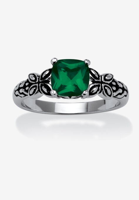 Cushion-Cut Birthstone Ring In Sterling Silver, MAY, hi-res image number null