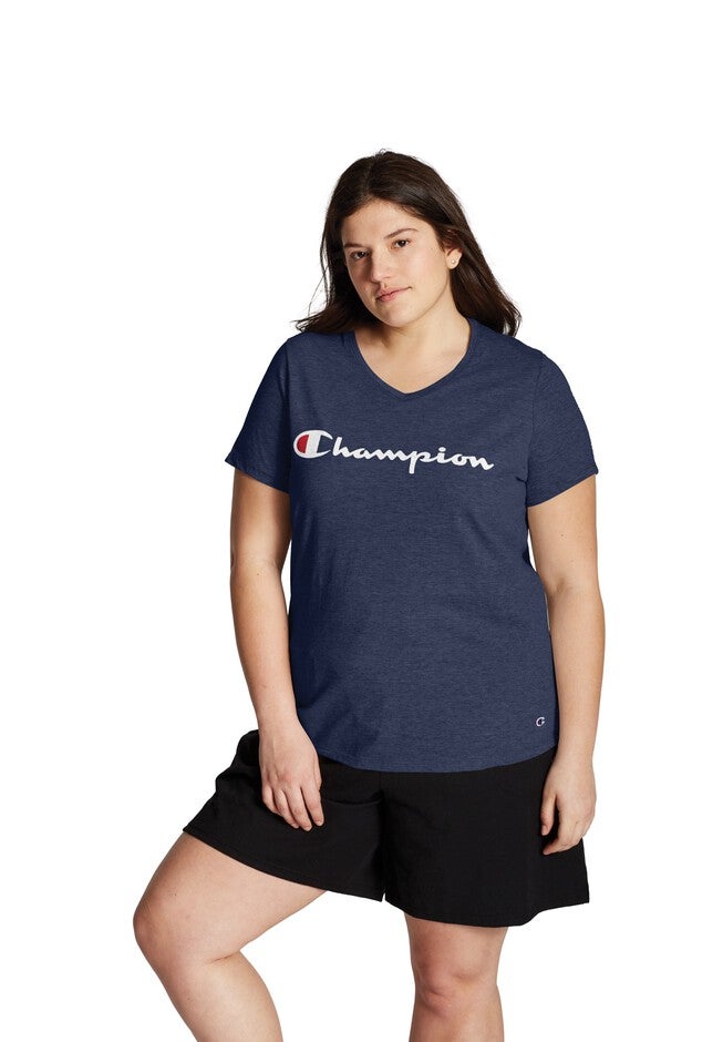 Jersey V-Neck Tee Graphic-Classic Script , IMPERIAL INDIGO HEATHER, hi-res image number null