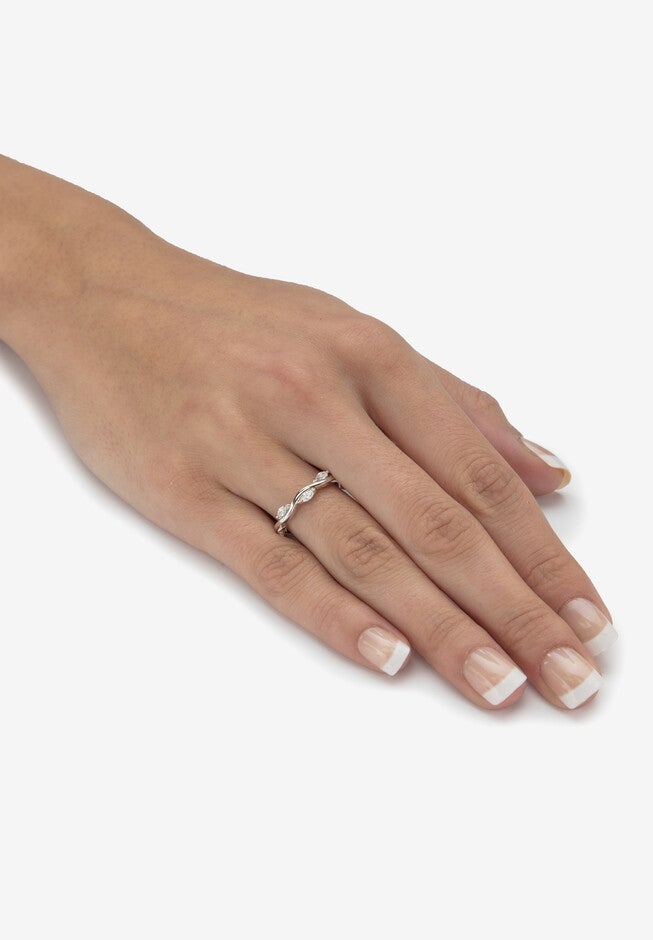Sterling Silver Cubic Zirconia Marquise Vine Ring, , alternate image number null