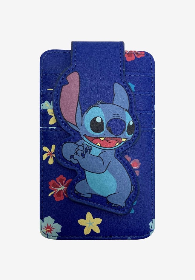 Disney Stitch Card Holder Wallet Hawaiian Flowers Button Snap Closure, BLUE, hi-res image number null