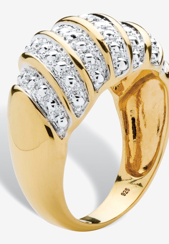 Yellow Gold-Plated Sterling Silver Genuine Diamond Accent Dome Ring, , on-hover image number null