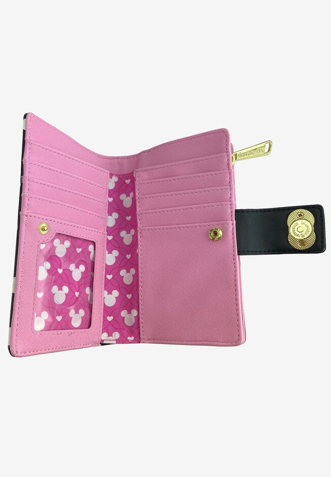 Loungefly X Disney Minnie Mouse Snap Flap Wallet Black Pink Polka Dots, , alternate image number null