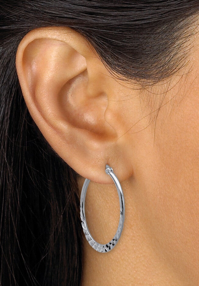 Sterling Silver Diamond Cut 3 Pair Hoop Earrings Set (33Mm), , alternate image number null