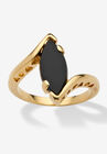 18k Yellow Gold-Plated Natural Black Onyx Marquise Shaped Bypass Ring, GOLD, hi-res image number null