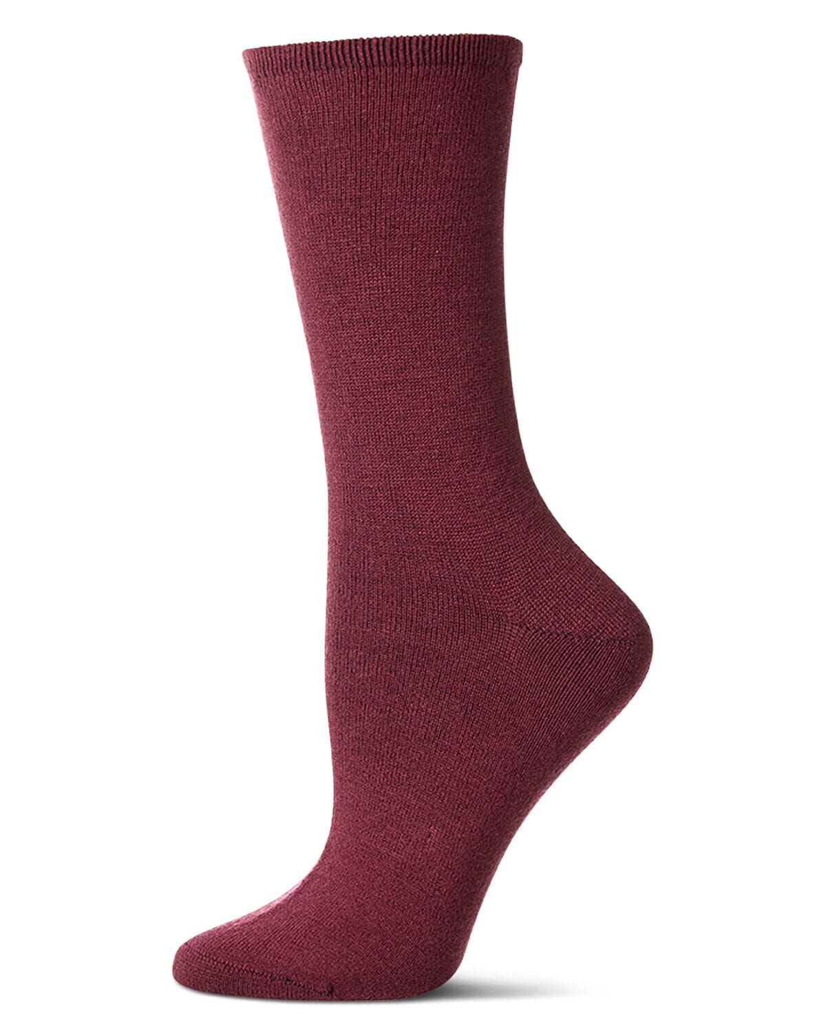 Women&#39;s Solid Soft Flat Knit Cashmere Blend Crew Sock, BERRY, hi-res image number 0