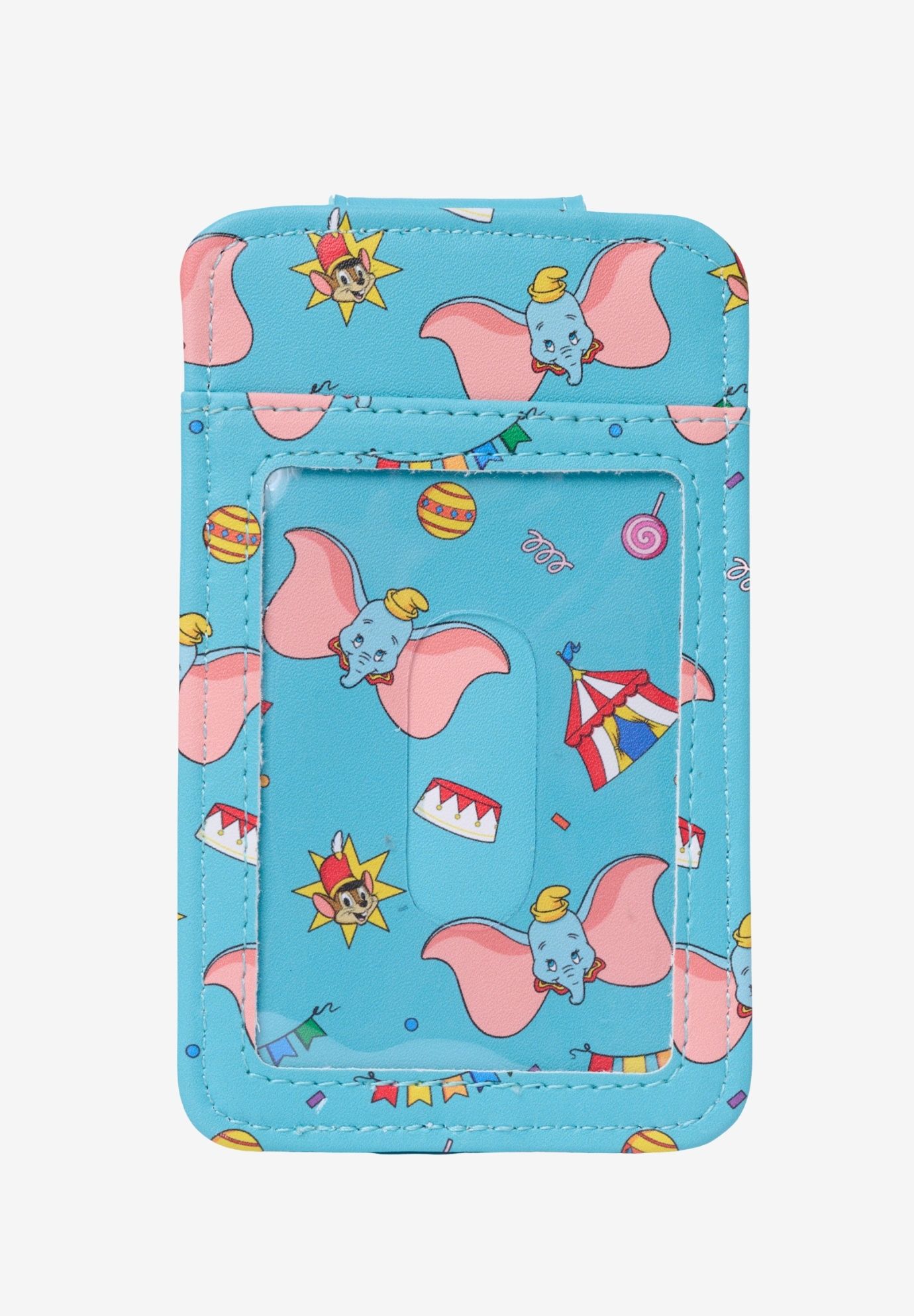 Disney Dumbo Snap Card Holder Wallet Circus Striped Faux Leather Blue Red, BLUE, on-hover image number 1