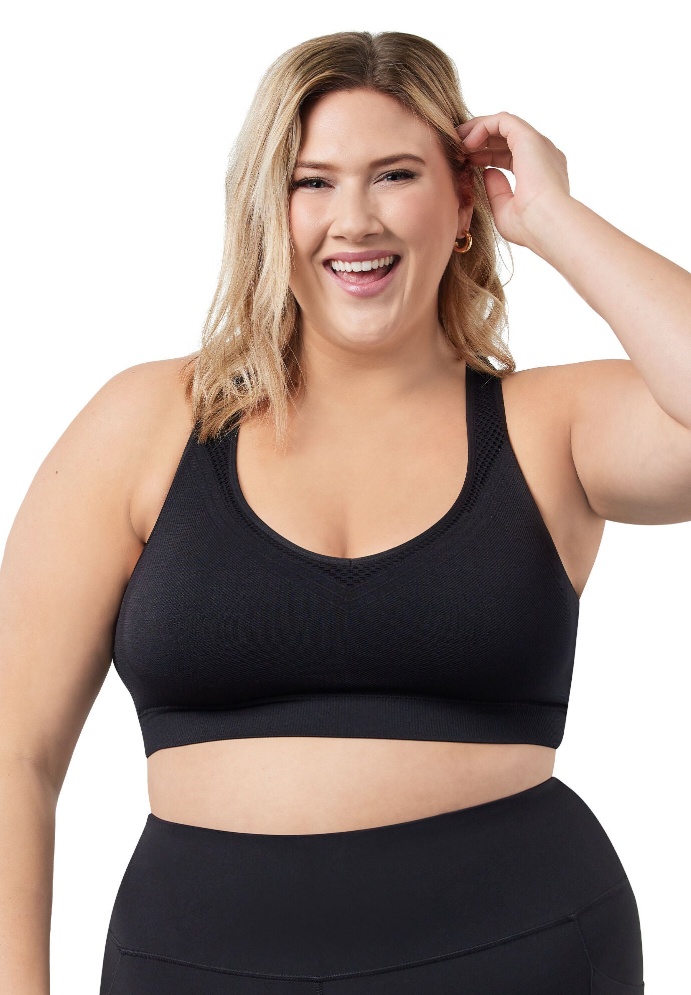 The Lea Cooling Low-Impact Racerback Sports Bra, BLACK, hi-res image number 0
