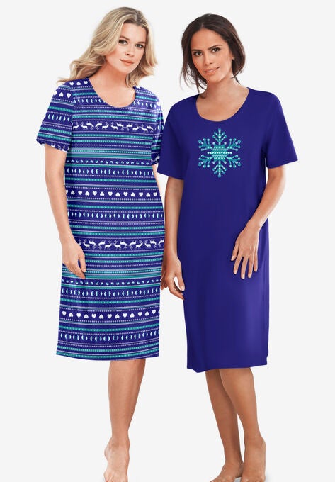 2-Pack Short-Sleeve Sleepshirt, BLUE SAPPHIRE FAIR ISLE, hi-res image number null