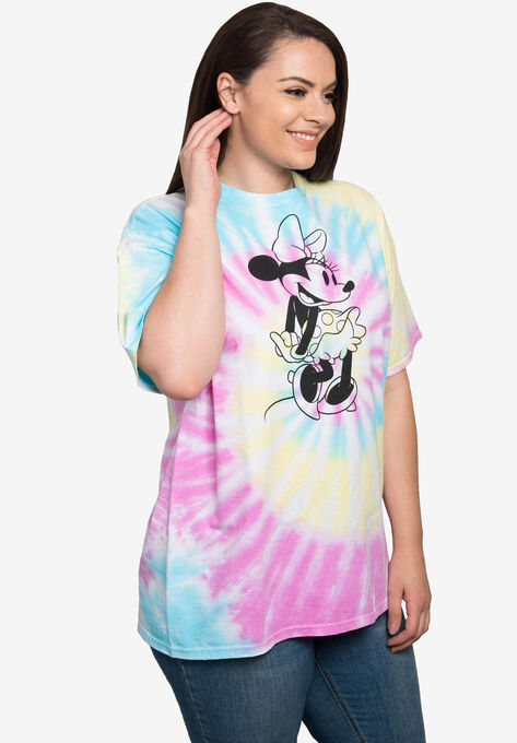 Disney Womens Plus Size Minnie Mouse Short Sleeve Tie-Dye T-Shirt Retro, , alternate image number null