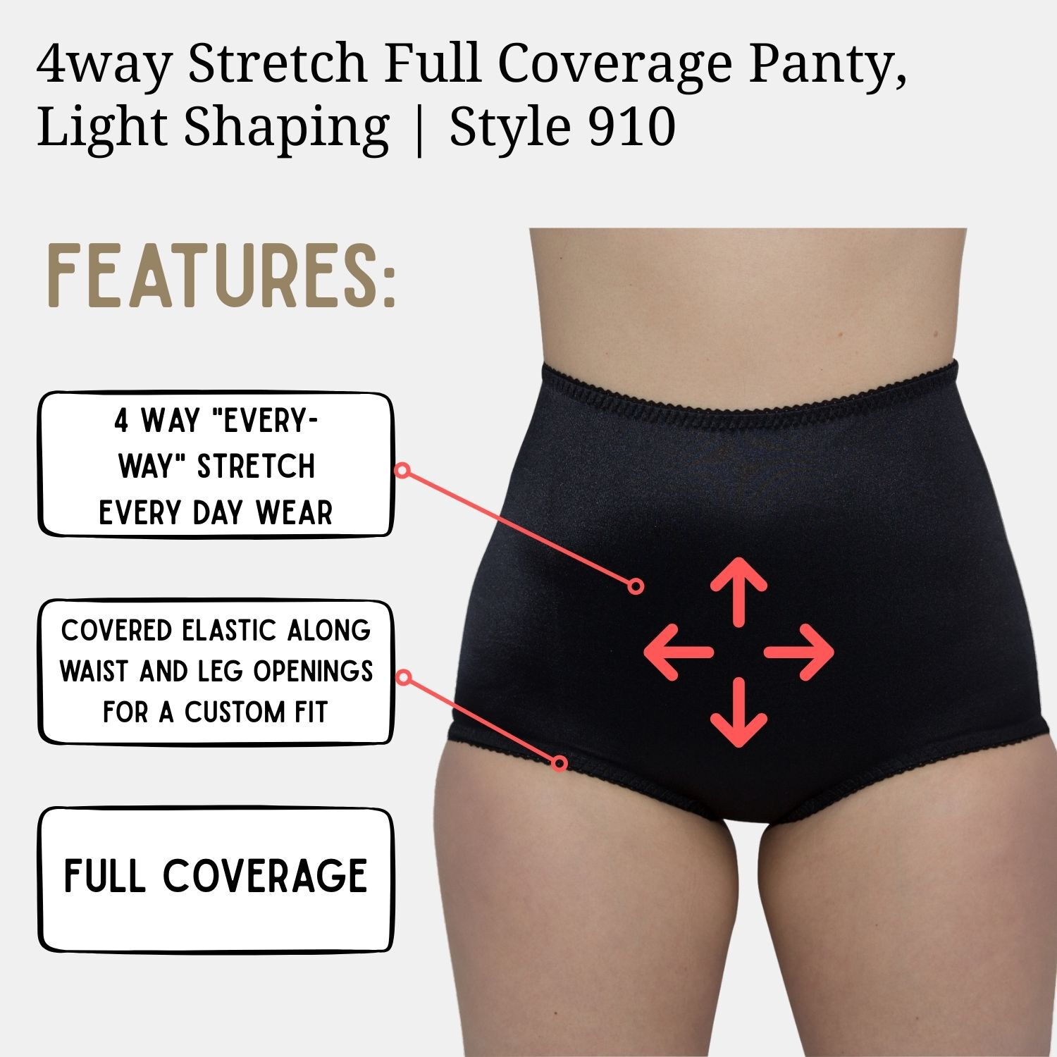 4way Stretch Full Coverage Panty, Light Shaping, BLACK, alternate image number 4