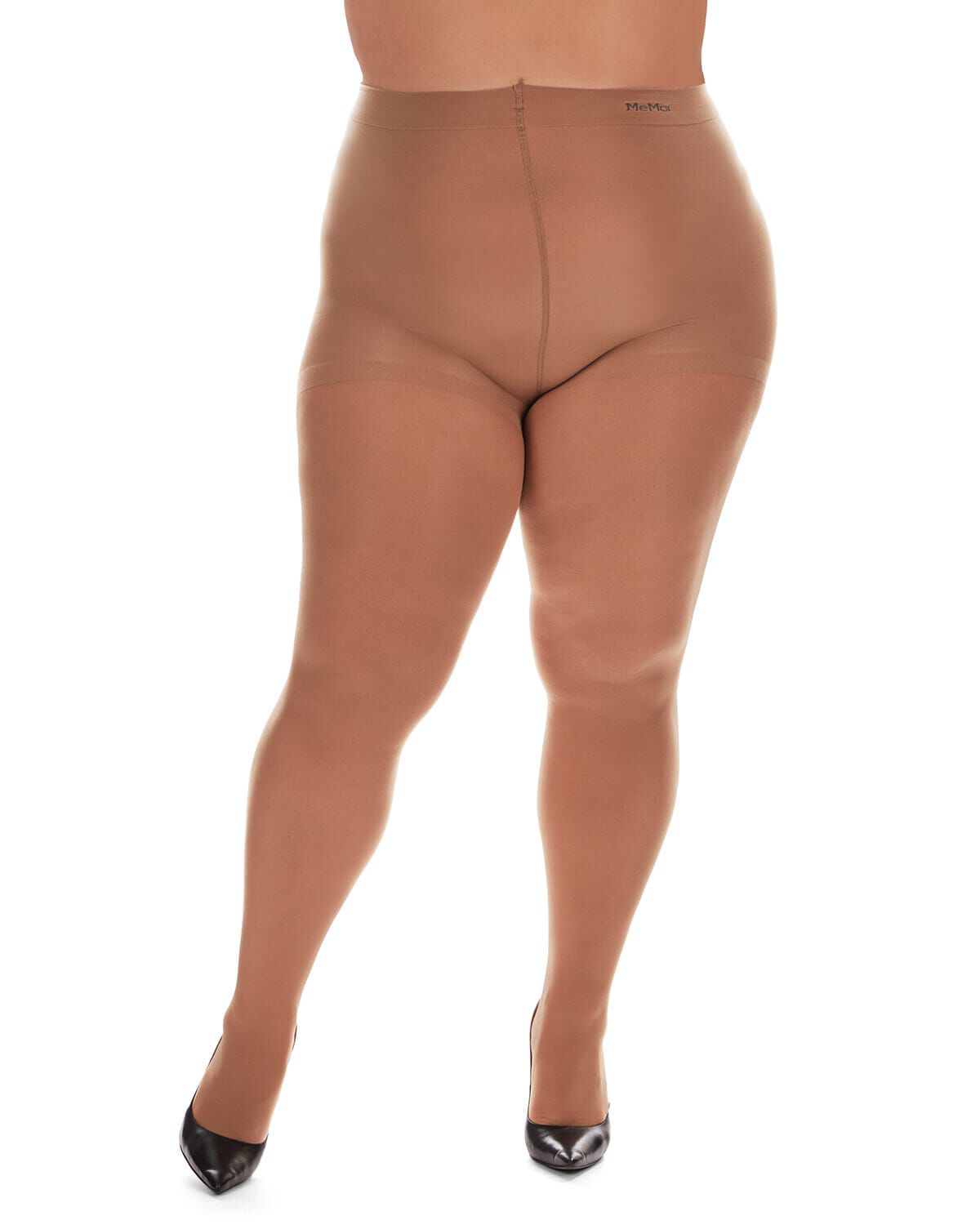 Microfiber Opaque Plus Size Curvy Control Top Tights, HONEY, alternate image number 1