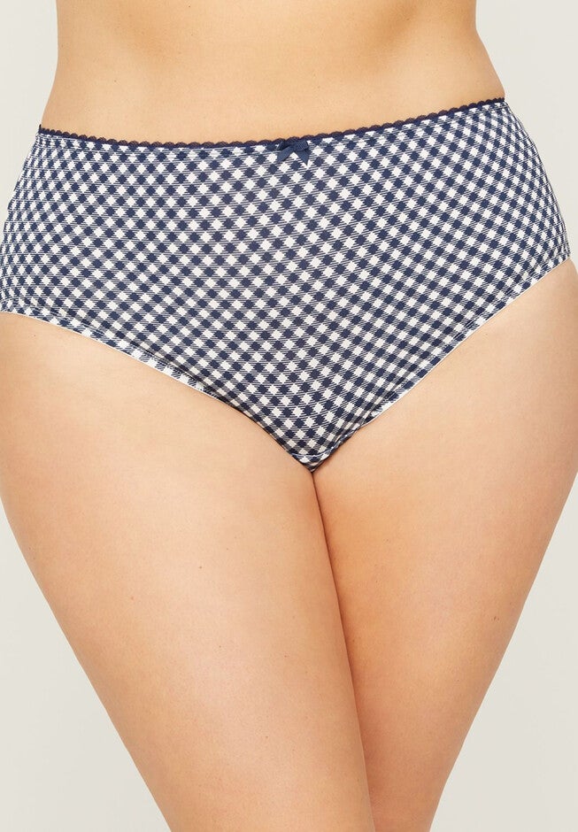 Microfiber Hi-Cut Brief Panty, MARINER NAVY GINGHAM, hi-res image number 0