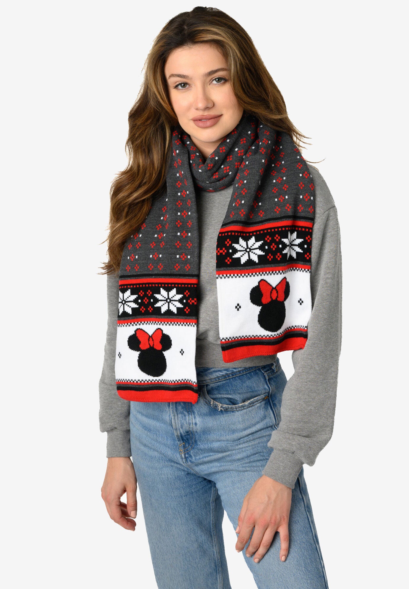 Minnie Mouse 70 inches Knit Scarf Disney Women&#39;S Red Winter Set, BLACK, hi-res image number 0