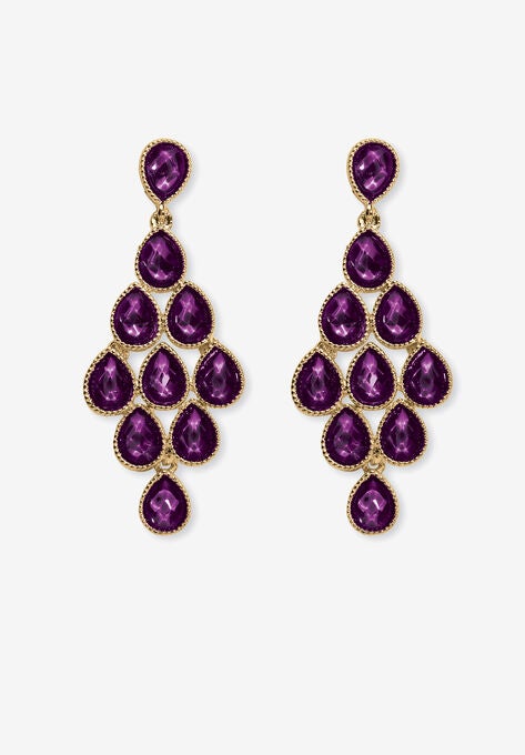 Gold Tone Pear Cut Simulated Birthstone Earrings, FEBRUARY, hi-res image number null