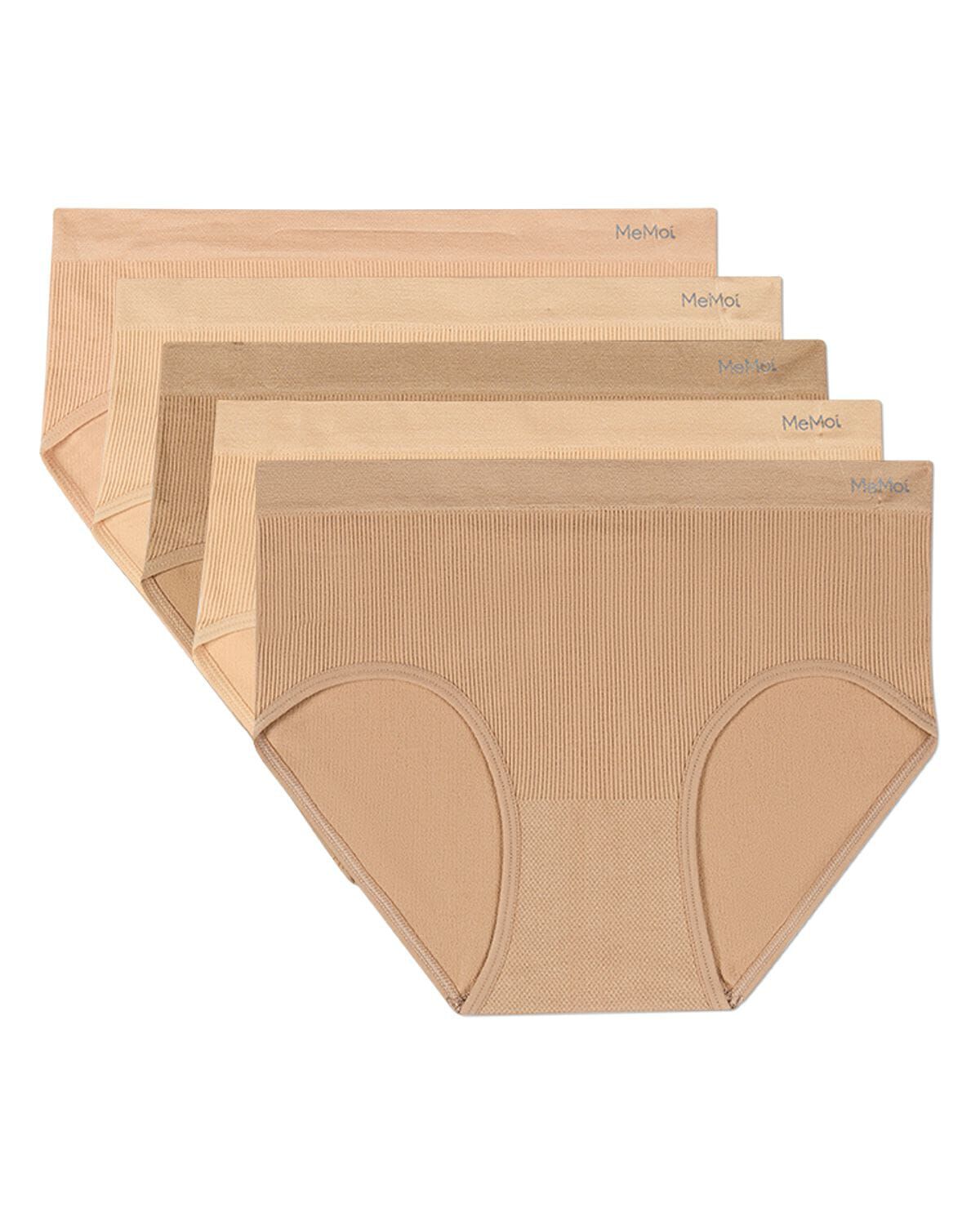 5 Pair Women's Seamless Pin-Rib Tag-Free Full-Coverage Brief Panties, WARM TAUPE MULTI, hi-res image number 0
