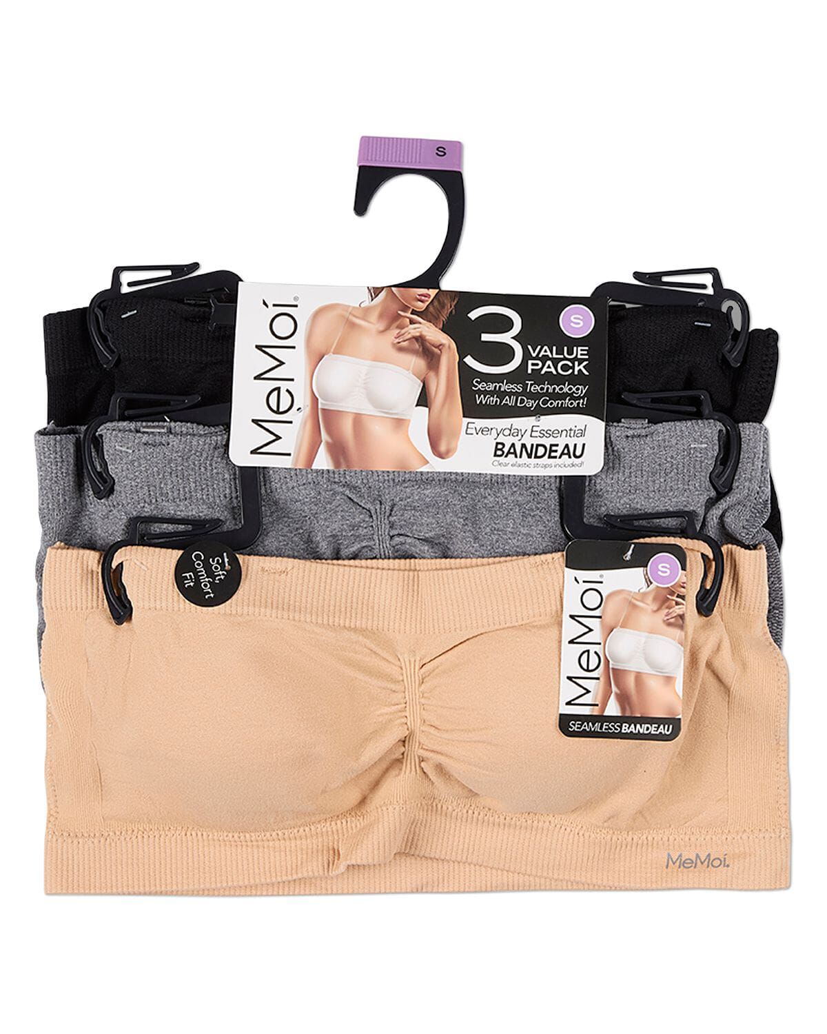 3 Pack Women's Seamless Bandeau Bras with Clear Elastic Straps, MED GRAY MULTI, alternate image number 1