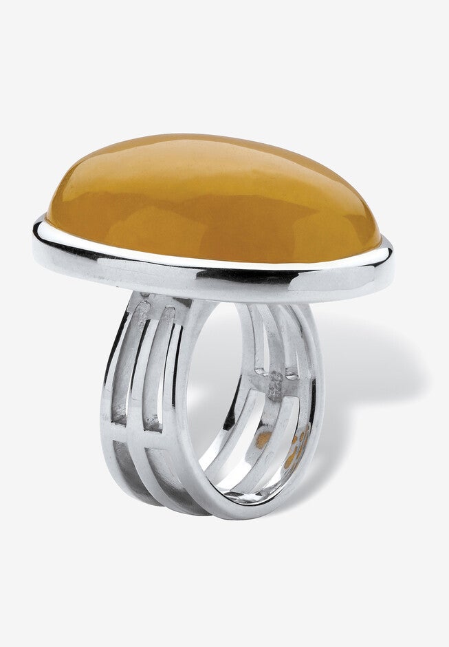 Sterling Silver Genuine Yellow Jade Ring, , on-hover image number null