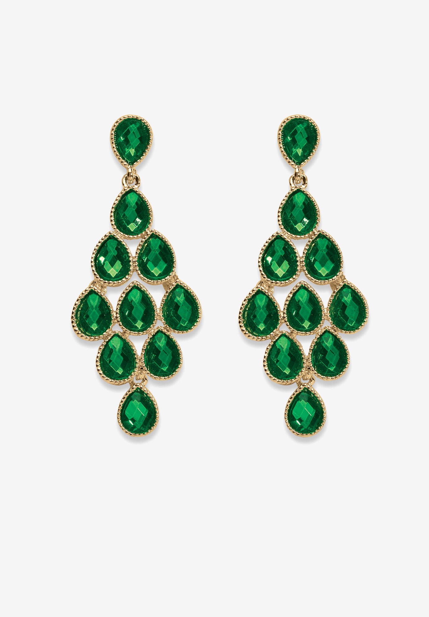 Gold Tone Pear Cut Simulated Birthstone Earrings, MAY, hi-res image number 0