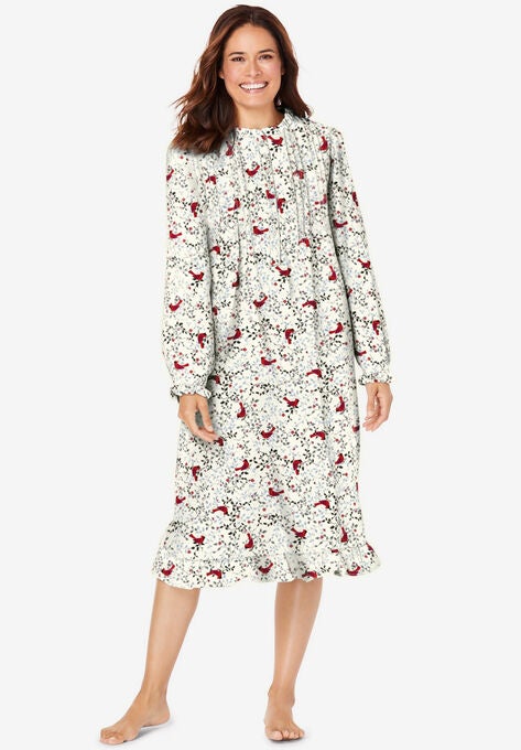 Cotton Flannel Print Short Gown , CLASSIC RED CARDINALS, hi-res image number null