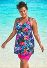 Longer Length Braided Tankini Top , BLACK PARADISE FLORAL, hi-res image number null
