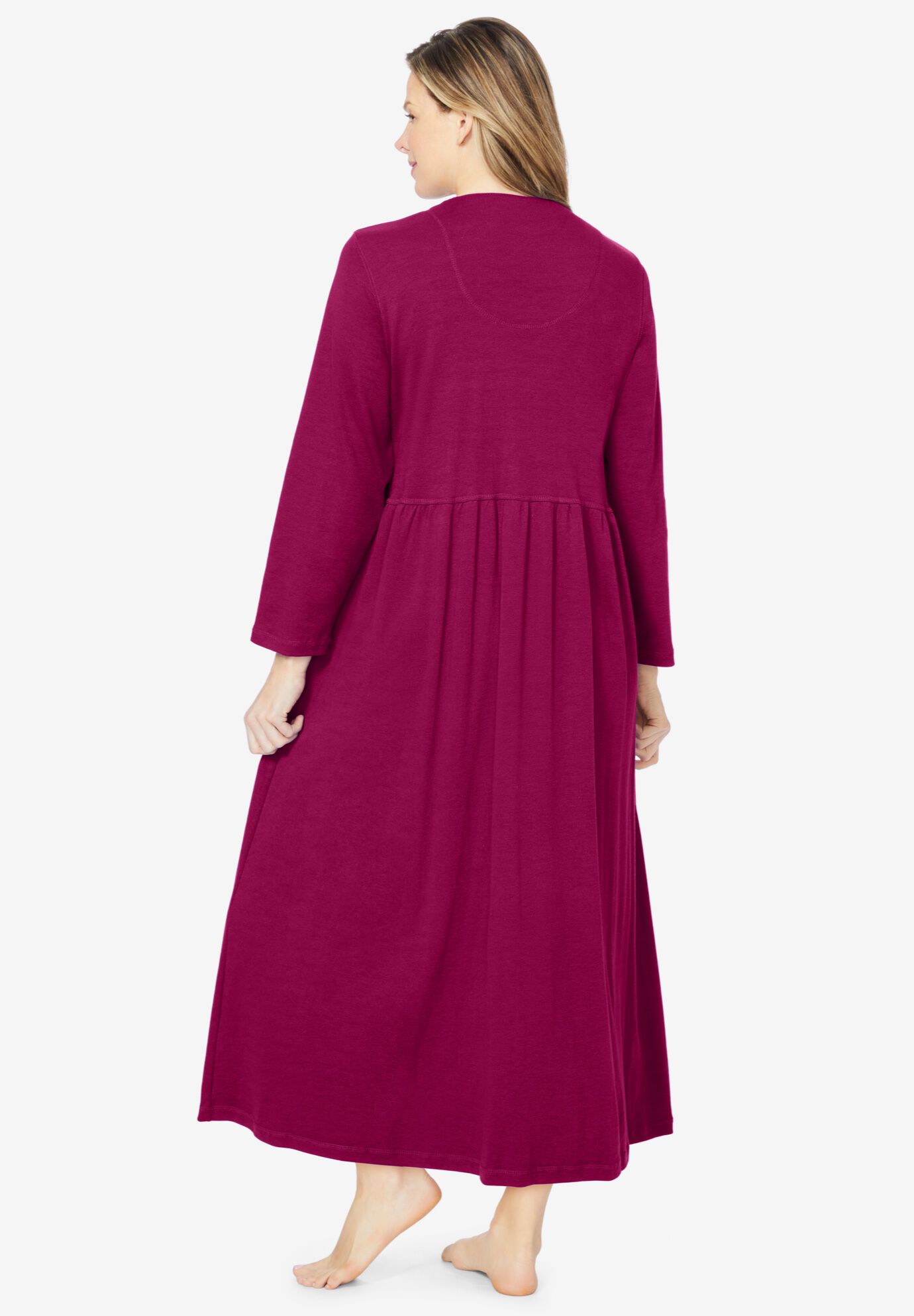 Long Snap-Front Knit Lounger, POMEGRANATE, on-hover image number 1