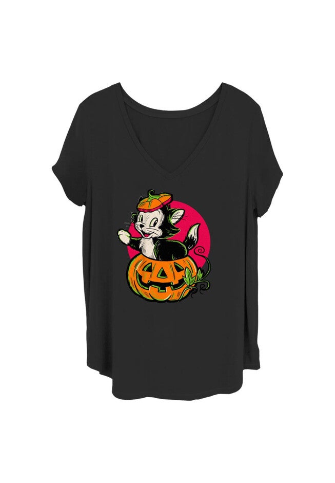 Figaro Inside A Pumpkin V-Neck T-Shirt, BLACK, hi-res image number null