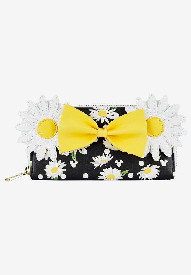 Loungefly X Disney Minnie Mouse Daisies Zip Around Wallet Bow Black, BLACK, hi-res image number null