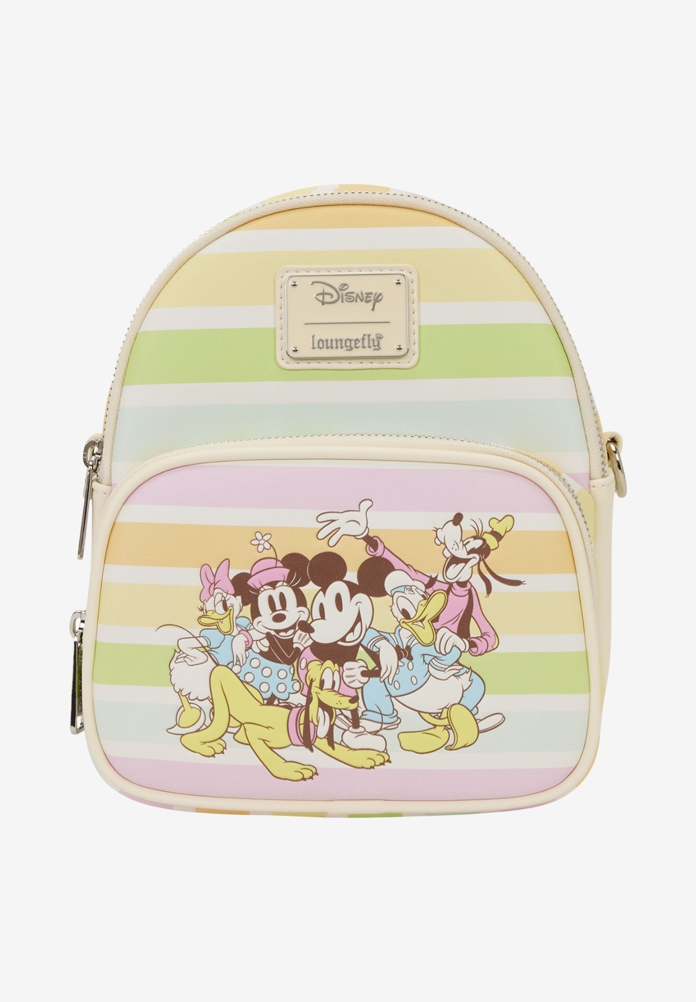 Loungefly Disney Mickey & Friends Mini Backpack & Crossbody Bag Convertible Rainbow Stripes, WHITE, alternate image number 5